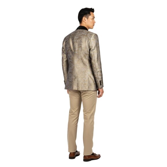 Empire™ Textured Copper Peak Lapel Hybrid Fit Blazer, Copper & Black - Picture 4 of 5